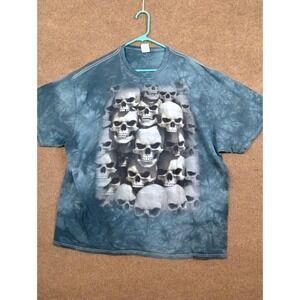 Skulls Graphic Shirt Mens 3XL Blue Tie Dye Delta Pro Weight Heavyweight Tee Goth